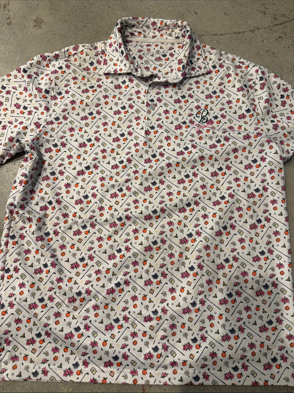 Men's White Floral Pattern Polo Shirt - Casual Short Sleeve